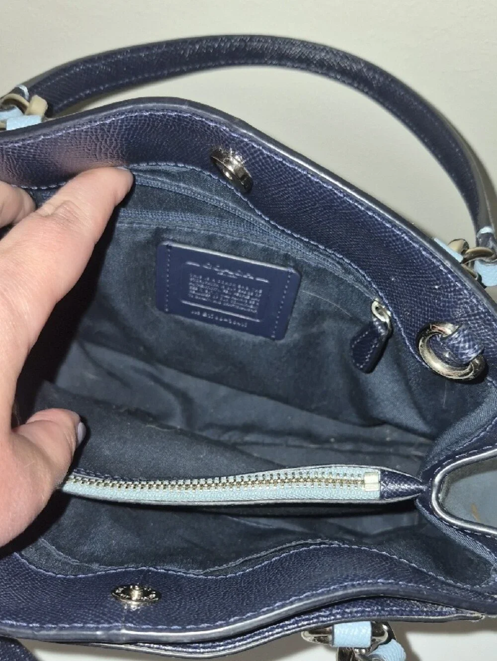 COACH Light Blue Floral Satchel with Gold Accents #B1780 38147